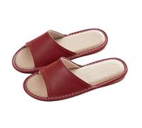 2025 Genuine Leather Slippers Men Women Lightweight Linen Slippers Indoor Open Toe Non-Slip House Shoes For Office Bedroom Living Room Guests Visitor