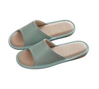 2025 Genuine Leather Slippers Men Women Lightweight Linen Slippers Indoor Open Toe Non-Slip House Shoes For Office Bedroom Living Room Guests Visitor