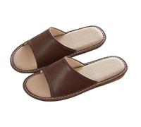 2025 Genuine Leather Slippers Men Women Lightweight Linen Slippers Indoor Open Toe Non-Slip House Shoes For Office Bedroom Living Room Guests Visitor