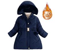 2025 Girl's Padded Jacket in The Long Plus Thickening Foreign Style Female Fashion Down Padded Jacket Winter Toddler Girl Fleece 2t (Navy, 5-6 Years)