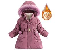 2025 Girl's Padded Jacket in The Long Plus Thickening Foreign Style Female Fashion Down Padded Jacket Winter Toddler Girl Fleece 2t (Purple, 7-8 Years)