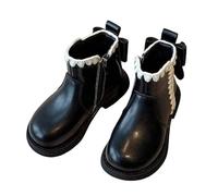 2025 Girls' Winter Boots with Warm and Thick for Snow Weather Slip On Casual Boots Suitable for Children and Teenagers with Bow Design Style Diva Girls (Black, 1 Big Kids)