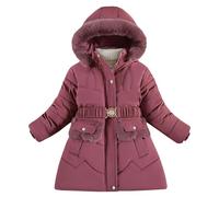 2025 Girls Winter Padded Thickened Medium Length Foreign Style Outside The Jacket Little Girl Fashion Jacket Girls Winter Size 4 (5-6 Years) Hot Pink