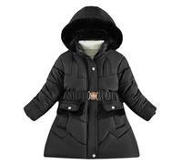2025 Girls Winter Padded Thickened Medium Length Foreign Style Outside The Jacket Little Girl Fashion Jacket Girls Winter Size 4 (Black, 5-6 Years)