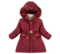 2025 Girls Winter Padded Thickened Medium Length Foreign Style Outside The Jacket Little Girl Fashion Jacket Girls Winter Size 4 (7-8 Years) Wine