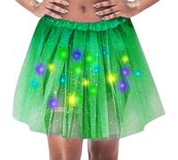 2025 Glimmering Sequin LED Light Up Half Skirt Tutu with Starry Netting for Adults Sparkling Party Wear (Green, One Size)