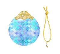 2025 Gold Mermaid Scale Print Christmas Metal Buckle Glass Round Pendant Ornaments,Xmas Tree Decoration