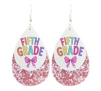 2025 Graduation Back to School Teacher Dangle Earrings for Women Glitter PU Leather Earring for Teachers Appreciation Gifts from Students, Leather Zinc, No Gemstone