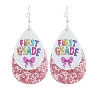 2025 Graduation Back to School Teacher Dangle Earrings for Women Glitter PU Leather Earring for Teachers Appreciation Gifts from Students, Leather Zinc, No Gemstone