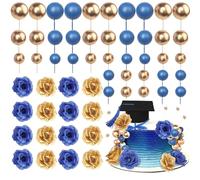 2025 Graduation Cake Topper Decoration Diploma Done Grad Cap Cake Pick Balloon Flower Prom 2025 Graduation Cake Decorations for Class of 2025 Congrats Grad Party Cake Supplies Black Blue