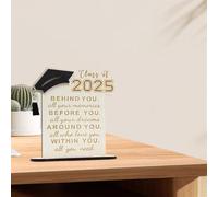 2025 Graduation Decoration Wooden Desktop Ornament, Graduation Quote Wood Sign Desk Decor, Positive Behind You All Your Memories Wood Plaque with Stand Desk Decoration, Graduation Gifts for Her