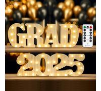 2025 Graduation Party Decorations, 2 Wooden Remote LED Sign with Light Up Letters ‘Grad' and ‘2025', Marquee Numbers Wooden Letters,Class of 2025 Decor for Kindergarten Preschool High School College