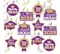 2025 Graduation Party Decorations - 30 Pcs Purple Gold Class of 2025 Congrats Grad Hanging Swirl Ceiling Decor for Home School Classroom Graduation Party Supplies
