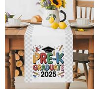 2025 Graduation Season Hat Table Runner 14x72 Inches Long Certificate Of Merit Celebration Cotton Linen Table Runner Burlap Style for Dinner Table Party Decor Tabletop Decorations