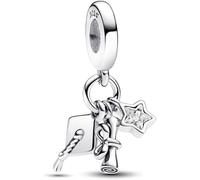 2025 Graduation Triple Dangle Charm Cap Diploma and Star 925 Sterling Silver Pendant Charm Compatible with Pandora Charms,and Many Other UK Charm Bracelets.