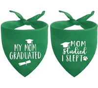2025 Green Graduation Dog Bandanas Puppy Scarf - My Mom Graduated Dog Outfits - 2 Pcs Adjustable Triangle Double-Layer Reversible Pet Bandanas for Small Medium Large Cat Dogs