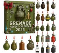 2025 Grenade Advent Calendar, 24 Days of Christmas Countdown Surprise Box with 24 Mini Grenade Ornaments, 2D Acrylic Grenades Hanging Decorations for Men,Veterans & Collectors (1pcs)