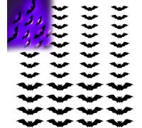 2025 Halloween 3D Lighted Bat, LED Purple Lighted 3D Wall Decor, LED Glow Bat Group Ornaments For Spooky Indoor Outdoor Holiday Decoration, Luminous Halloween Win-dow Clings(48pcs)