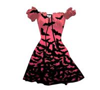 2025 Halloween Costume Mini Dress Female Short Sleeve Puff Color Blood Printed Blood Scatters Bloody Horror Blood Off Shoulder Short A-Line Chic And Elegant Dress