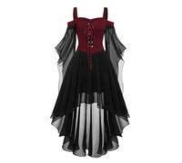 2025 Halloween Costume Women's Gothic Dress Medieval Tied Waist Witch Costume Carnival Steampunk Baroque Vampire Renaissance Trumpet Sleeves Corset Cosplay Party Dress Black Plus Size