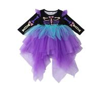 2025 Halloween Girls' Dresses Halloween Party Dress Girl Tulle Dress Little Girls Ruffle Fall Long Sleeve Skeleton Print Outfit Clothes Set Cute Fashion Asymmetrical Hem Casual Outfit