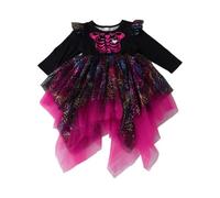 2025 Halloween Girls' Dresses Halloween Party Dress Girl Tulle Dress Little Girls Ruffle Fall Long Sleeve Skeleton Print Outfit Clothes Set Cute Fashion Asymmetrical Hem Casual Outfit