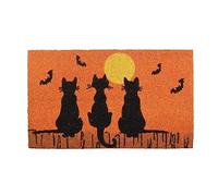 2025 Halloween Halloween Doormat Three Black Cats Bat Dusk And Sunset All Hallows' Eve Is Upon Us Cute Witch Decoration Welcome Mat Welcome Witch To Double Size Blankets (Khaki, One Size)
