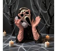2025 Halloween Horror Resin Ghostface Statue Decor - Screaming Girl Ghostface Decoration with Hand-Painted Pink Accents, Spooky Tabletop Figurine for Party & Indoor Decor