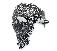 2025 Halloween mask Halloween Props Masquerade Eyewear Half-Face Women Metal Diamond Mask One-Eyed Adult Golden Hollow Eye Mask(Black White)