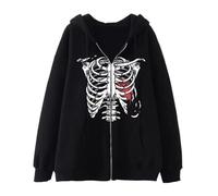 2025 Halloween Men Zip Up Oversized Hoodie Gothic Skeleton Ribs Graphic Alt Big Baggy Fleece Jacket 90s Punk