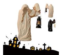 2025 Handcrafted Ghost Wizard Lantern Ornament - Ghost Witch Halloween Decoration, Vintage Wizard Figurine for Living Room, Bedroom, Tabletop, Shelf Display & Gothic Home Decor (White)