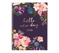2025 Hardcover Diary A5 Week to View Planner Stylish Navy Purple Floral Flower Design