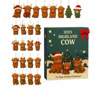 2025 Highland Cow Ad-Vent Calendar, Uni-que Farmhouse Style, 18x28x3cm, Highland Cow Christmas Decoration, Surprise Christmas Advent Countdown, Easy to Display, for Farmhouse Wall Holiday Home Decor