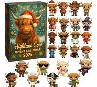 2025 Highland Cow Advent Calendar,24 Days of Surprises Countdown Calendar Gift Box,Highland Cow Christmas Decorations,Includes 24 Different Miniature Highland Cow Decorat (Astronaut B)