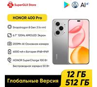 Original Global Version HONOR 400 Pro 5G Smartphone 200MP Camera Snapdragon 8 Gen 3 6.7'' AMOLED Screen 100W Wired 50W Wireless Lunar Grey