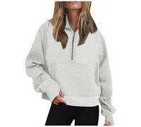 2025 Hoodie Hoodie Women's Hoodies and Sweatshirts for Everyday Comfort Loose Fit Autumn Winter Yoga Top Half Zip Hooded Fleece Lined Design, gray, L