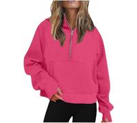2025 Hoodie Hoodie Women's Hoodies and Sweatshirts for Everyday Comfort Loose Fit Autumn Winter Yoga Top Half Zip Hooded Fleece Lined Design, RD2, L