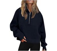 2025 Hoodie Hoodie Women's Hoodies and Sweatshirts for Everyday Comfort Loose Fit Autumn Winter Yoga Top Half Zip Hooded Fleece Lined Design, navy, L
