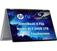 2025 HP OmniBook X Flip x360 2 in 1 Touchscreen Laptop (16" FHD+, AMD Ryzen AI 7 350 (> Intel i7-1355U), 24GB DDR5, 1TB SSD) AI Copilot+ PC for Creators, Designers, IR Webcam, Backlit, Win 11 Pro