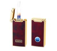 2025 intelligent voice-controlled high-tech lighter, four ignition methods, visible transparent air window, metal windproof inflatable double open flame lighter, suitable for candle camping(Red)
