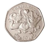 2025 Isle of Man Christmas Six Geese a Laying Fifty Pence 50p UNC Coin in Heptagon Acrilyc Coin Capsule