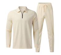 2025 Jogging Suit Men's Waffle 2-Piece Two Piece Sports Suit Comfortable Tracksuit Zip Stand-Up Collar Shirt Long Sleeve Shirts Training Trousers Sports Trousers Casual Leisure Suit Activewear