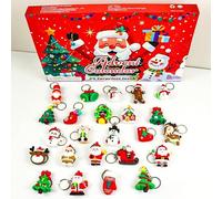 2025 Keychains Advent Calendar, 3D Santa Claus Snowman Reindeer Hanging Ornaments with Key Rings, Keychain Set for Christmas Decoration