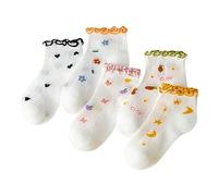 2025 Kids Girls Mesh Socks Breathable Soft Comfortable Cute Ruffle Lace Cartoon Fruit Star Moon Pattern Daily Walking Wear (Beige, XL)