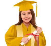 2025 Kids Graduation Gown and Cap Set with Tassel and Sash for Boys Girls Kindergarten Preschool Ceremonies Outfit Unisex Fancy Dress for School Graduation Performance Black (A04-Yellow, 3-4 Years)