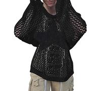 2025 Knitted Tops for Women Girl New Sweater Top Womens Knit Top Long Sleeve Crochet Hollow Out Crewneck Sweater Tops Sweeter Than Ever (Black, M)