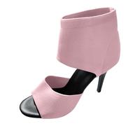 2025 Ladies Casual Solid Color Breathable Fabric High Heel Fine Heel Large Size Fish Mouth Sandals High Heels Shoe Gel Cushion (6.5) Pink
