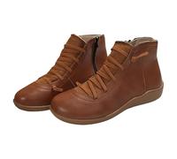 2025 Ladies Casual Solid Color Zipper Strap Splicing Large Size Soft Leather Western Ankle Boots Short Boots Metallic for Women (Brown, 6.5)