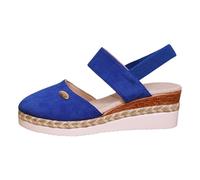 2025 Ladies Casual Solid Colour Flock Close Toe Woven Bottom Thick Bottom Slope Heel Large Size Sandals Slippers Memory Foam Slides Women (Blue, 4.5)