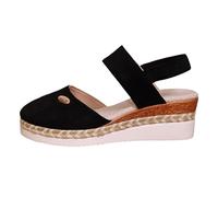 2025 Ladies Casual Solid Colour Flock Close Toe Woven Bottom Thick Bottom Slope Heel Large Size Sandals Slippers Memory Foam Slides Women (Black, 5)